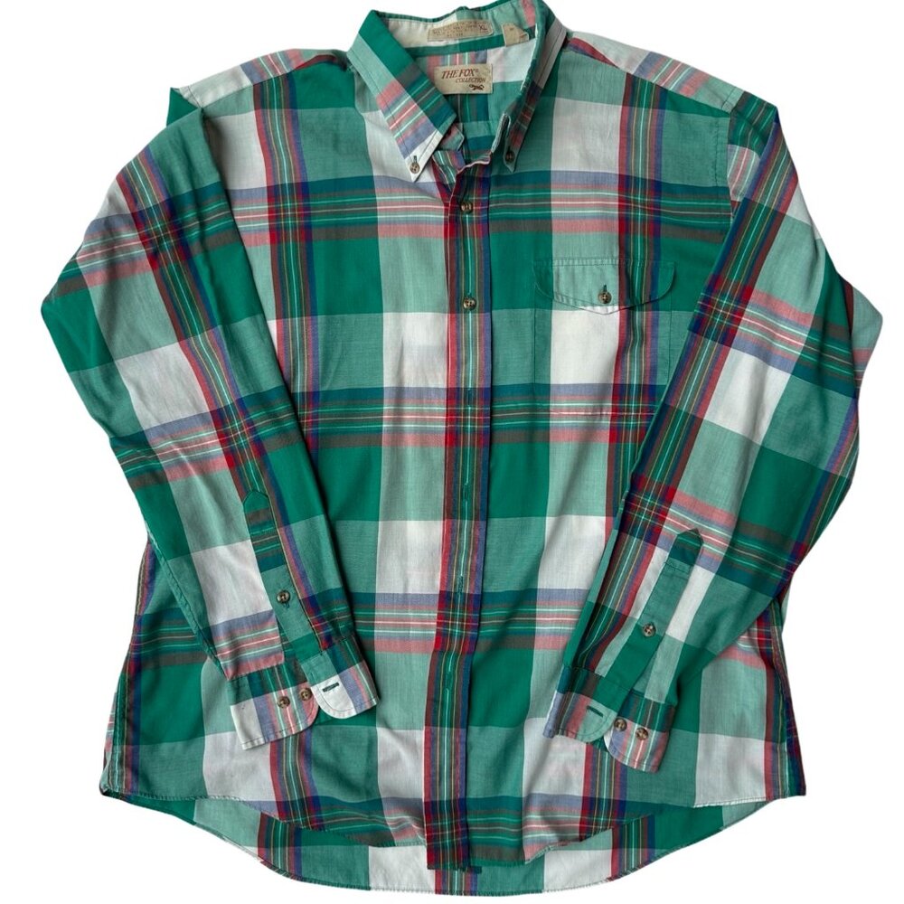 Vintage The Fox Collection men's XL green white red blue cotton